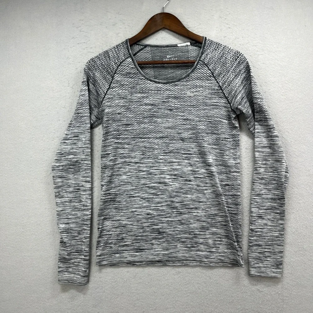 Nike Athletic Top Womens S Black Gray Dri-FIT Seamless Long Sleeve Athleisure